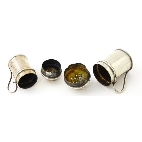 352 - Two silver pepperettes / pepper pots formed as flour shakers. hallmarked Birmingham 1900 maker T H H... 