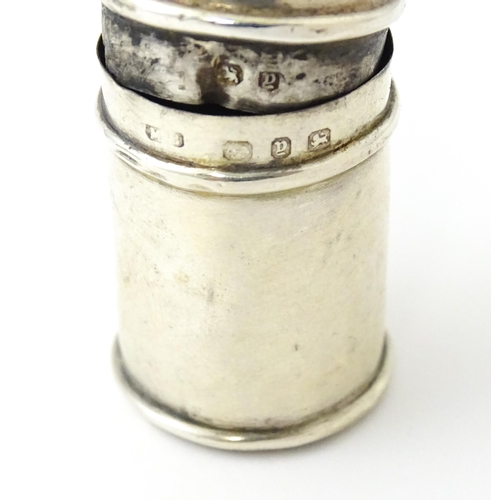 352 - Two silver pepperettes / pepper pots formed as flour shakers. hallmarked Birmingham 1900 maker T H H... 