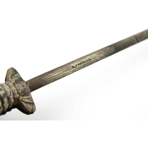 412 - Assorted items to include three silver plate meat skewers, a skewer surmounted by a model of a lobst... 