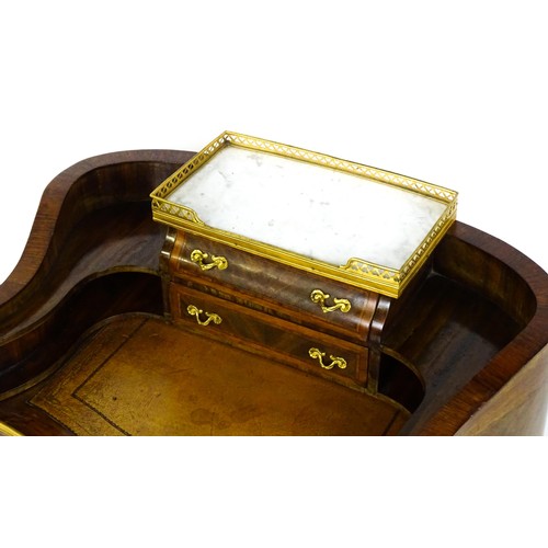 1469 - An early 20thC kingwood and rosewood Bonheur du jour surmounted by a marble panel and pierced gilt s... 