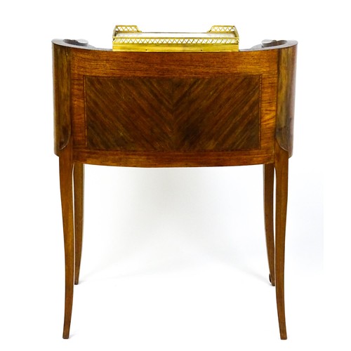 1469 - An early 20thC kingwood and rosewood Bonheur du jour surmounted by a marble panel and pierced gilt s... 