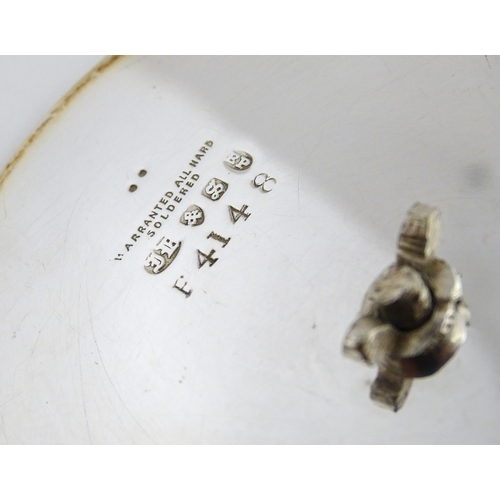 95 - A Belleek sugar bowl with pink scallop shell and blue painted detail, with a silver plate lid and st... 