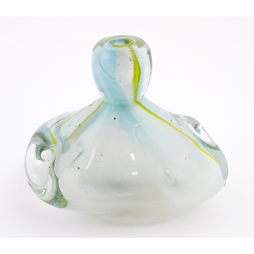 188 - Michael Harris (1933-1994) : A glass vase of compressed form opaque white glass with yellow striatio... 