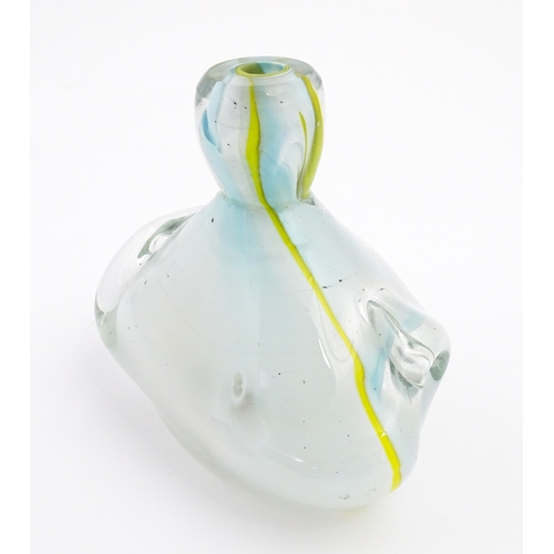 188 - Michael Harris (1933-1994) : A glass vase of compressed form opaque white glass with yellow striatio... 