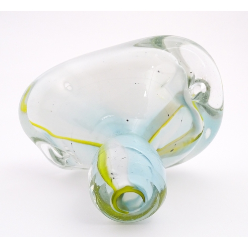 188 - Michael Harris (1933-1994) : A glass vase of compressed form opaque white glass with yellow striatio... 