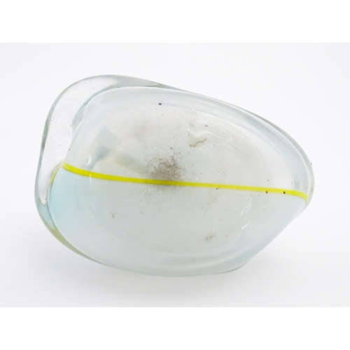 188 - Michael Harris (1933-1994) : A glass vase of compressed form opaque white glass with yellow striatio... 