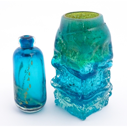 205 - A Mdina glass bottle signed under, together with a textured bark vase in the manner of Michael Harri... 