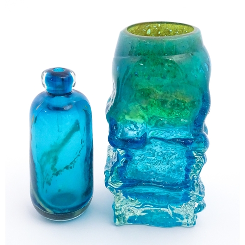 205 - A Mdina glass bottle signed under, together with a textured bark vase in the manner of Michael Harri... 