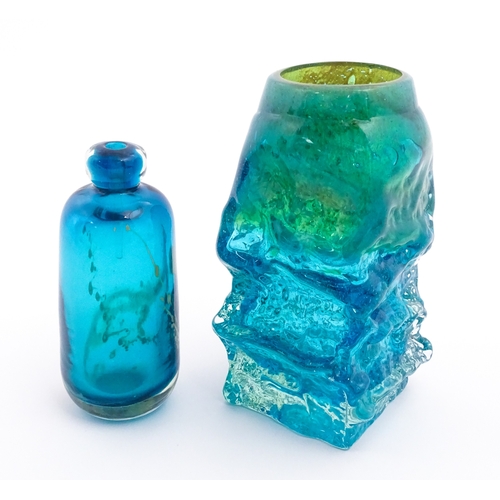205 - A Mdina glass bottle signed under, together with a textured bark vase in the manner of Michael Harri... 