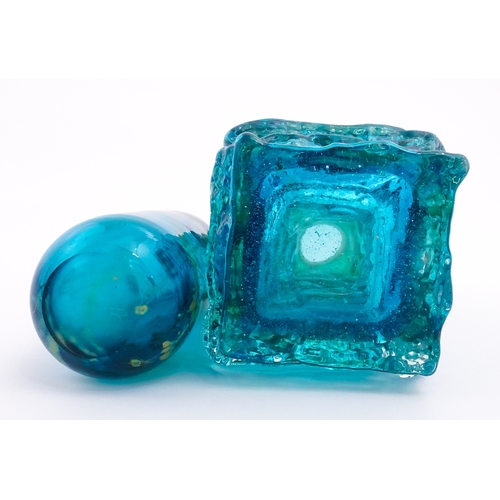 205 - A Mdina glass bottle signed under, together with a textured bark vase in the manner of Michael Harri... 