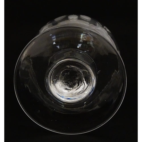 198 - A exceptionally large pedestal glass decorated with etched hops and barley detail. Approx 8 1/2