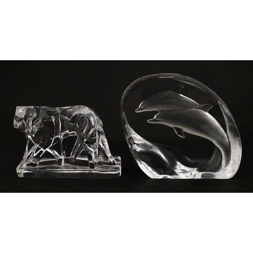 Four various glass models / paperweights to include a dolphin model by ...