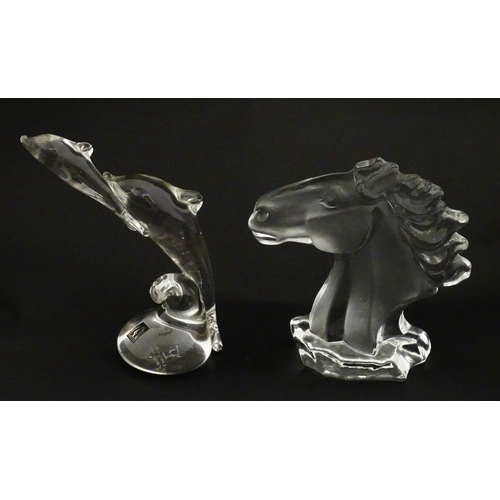 Four various glass models / paperweights to include a dolphin model by ...