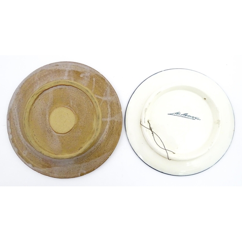 184 - A Spanish hand painted plate by Marcial Marco, signed under. Together with stoneware studio pottery ... 