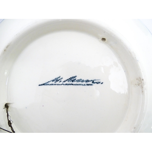 184 - A Spanish hand painted plate by Marcial Marco, signed under. Together with stoneware studio pottery ... 