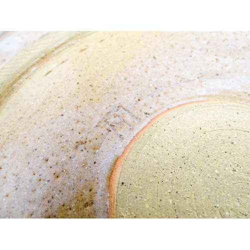 184 - A Spanish hand painted plate by Marcial Marco, signed under. Together with stoneware studio pottery ... 