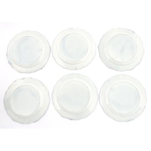 188 - Six blue and white pearlware feathered edge plates, decorated in the Pagoda pattern. Approx. 9 3/4