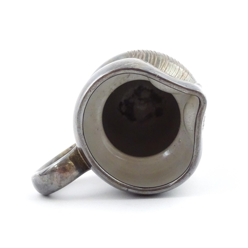 199 - An Arts & Crafts Farnham pottery style owl jug with silver plate overlay. Unmarked. Approx. 6 3/4