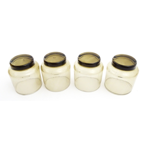 242 - A set of eight retro glass drinking glasses. Approx 3 1/2