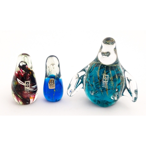 237 - Five various Mdina glass models to include examples formed as a penguin, dolphin, various birds etc.... 