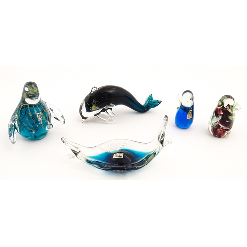 237 - Five various Mdina glass models to include examples formed as a penguin, dolphin, various birds etc.... 