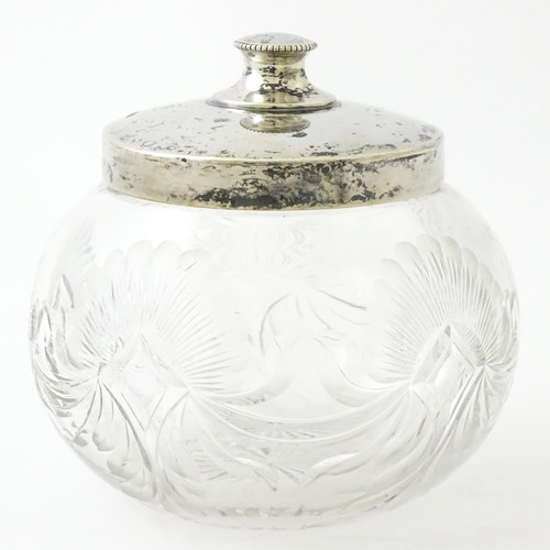 506 - A cut glass preserve pot with silver lid, hallmarked Sheffield 1921, maker Cooper Brothers & Sons Lt... 