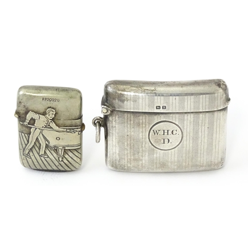 359 - A silver vesta case with engine turned decoration, hallmarked Birmingham 1917, maker Henry Matthews.... 