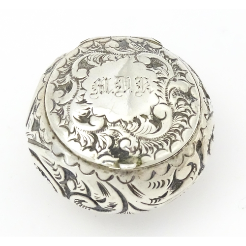 364 - A Victorian silver pill pot with embossed decoration, hallmarked Birmingham 1896, maker Cornelius De... 