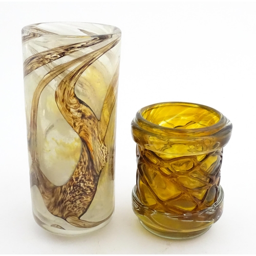 211 - Two Mdina glass vases, one with trailed detail and signed under. The other of tall cylindrical form.... 