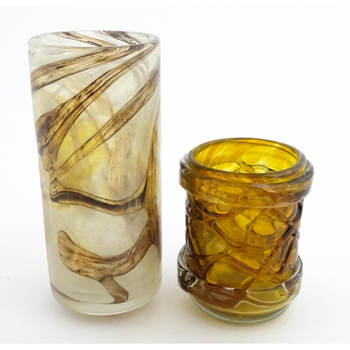 211 - Two Mdina glass vases, one with trailed detail and signed under. The other of tall cylindrical form.... 