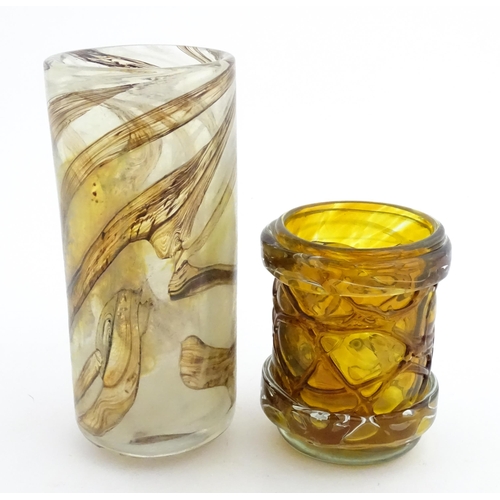 211 - Two Mdina glass vases, one with trailed detail and signed under. The other of tall cylindrical form.... 