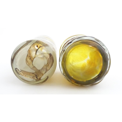 211 - Two Mdina glass vases, one with trailed detail and signed under. The other of tall cylindrical form.... 