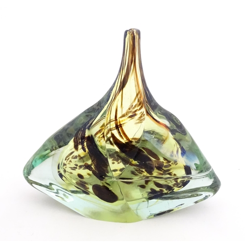 214 - A Mdina glass axe head / fish head  vase of angular form with elongated neck. Signed under Mdina Gla... 