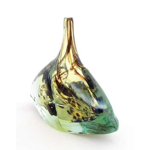 214 - A Mdina glass axe head / fish head  vase of angular form with elongated neck. Signed under Mdina Gla... 