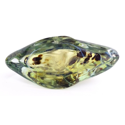 214 - A Mdina glass axe head / fish head  vase of angular form with elongated neck. Signed under Mdina Gla... 