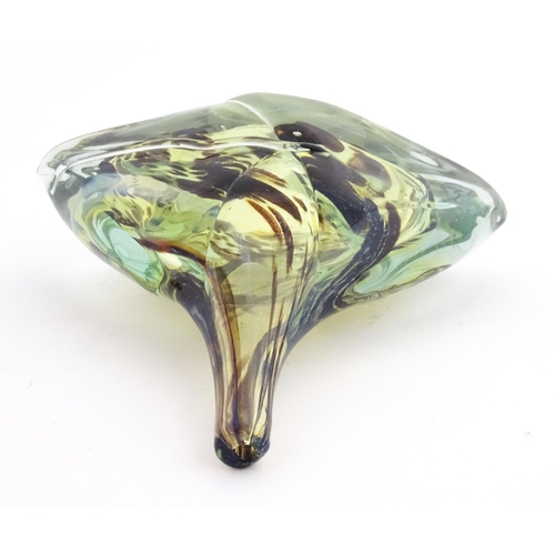 214 - A Mdina glass axe head / fish head  vase of angular form with elongated neck. Signed under Mdina Gla... 