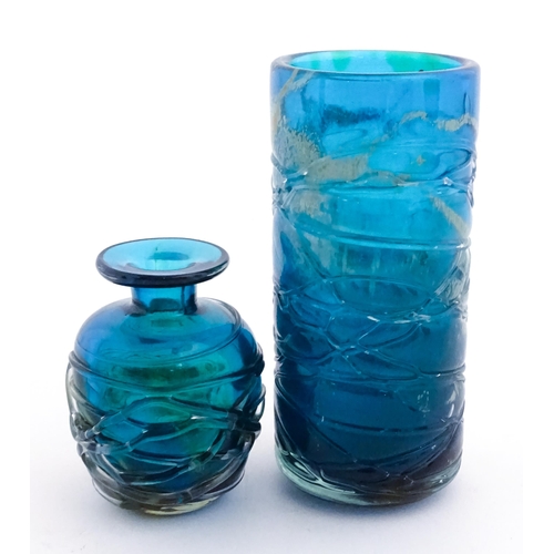 221 - Two Mdina glass vases with trail detail. Both signed under. The tallest approx 6 1/2