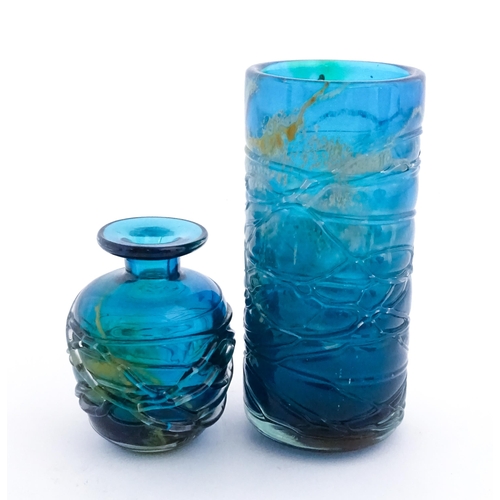 221 - Two Mdina glass vases with trail detail. Both signed under. The tallest approx 6 1/2
