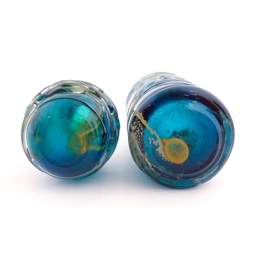 221 - Two Mdina glass vases with trail detail. Both signed under. The tallest approx 6 1/2