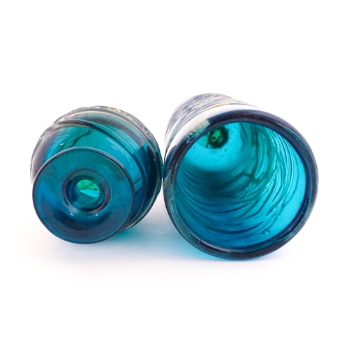 221 - Two Mdina glass vases with trail detail. Both signed under. The tallest approx 6 1/2