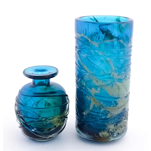 221 - Two Mdina glass vases with trail detail. Both signed under. The tallest approx 6 1/2