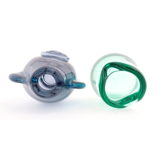 231 - Two studio glass vases, one a green glass vase by Holmegaard signed under, the other a vase with sty... 