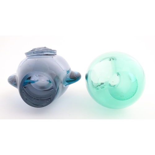 231 - Two studio glass vases, one a green glass vase by Holmegaard signed under, the other a vase with sty... 