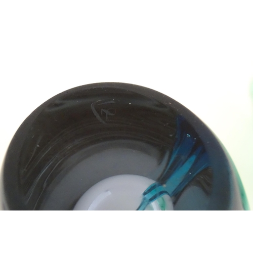 231 - Two studio glass vases, one a green glass vase by Holmegaard signed under, the other a vase with sty... 