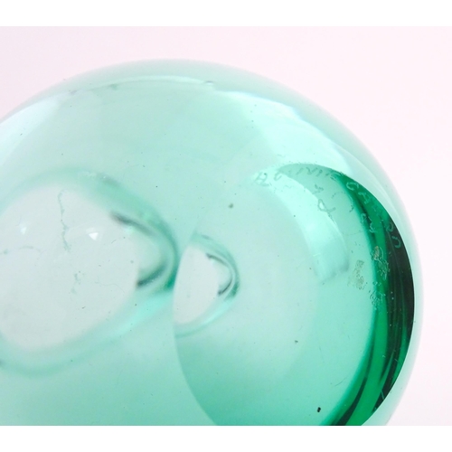 231 - Two studio glass vases, one a green glass vase by Holmegaard signed under, the other a vase with sty... 