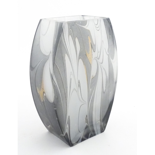 238 - A large glass vase with swirled marbled grey finish. Indistinctly signed and dated 2003 under. Appro... 