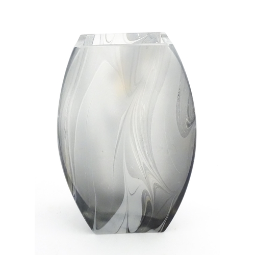 238 - A large glass vase with swirled marbled grey finish. Indistinctly signed and dated 2003 under. Appro... 