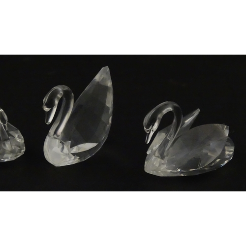 305 - Eight Swarovski crystal models of swans. Largest approx. 2 3/4