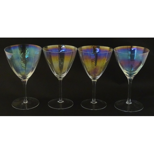 311 - Fifteen iridescent glass wine glasses. Largest approx. 7