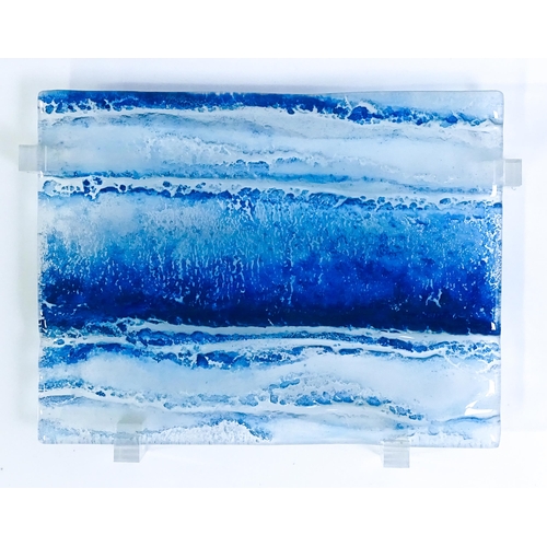 313 - Three Stephen Hall fused glass sculptures. Two signed to reverse. Largest approx. 27 1/4